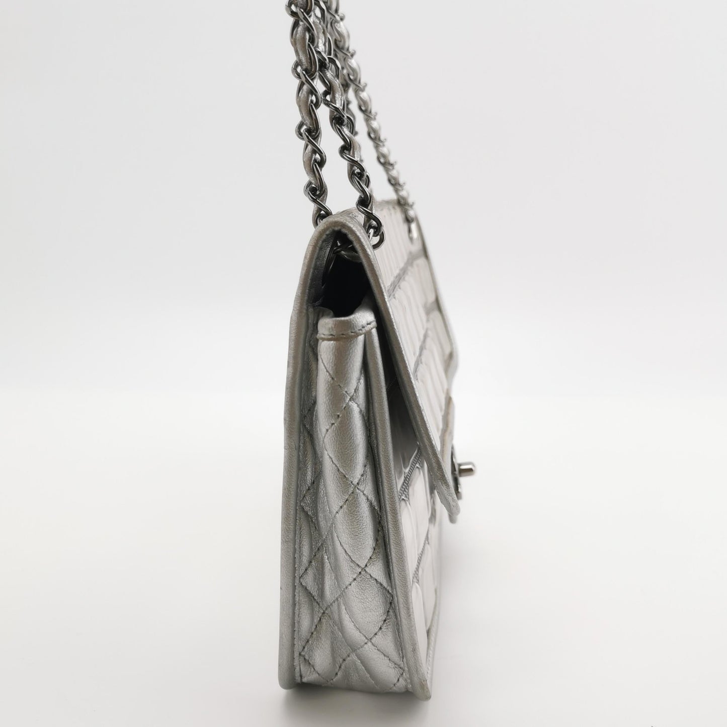 Chanel Ice Cube Chocolate Bar Classic Flap Silver Leather Handbag 5