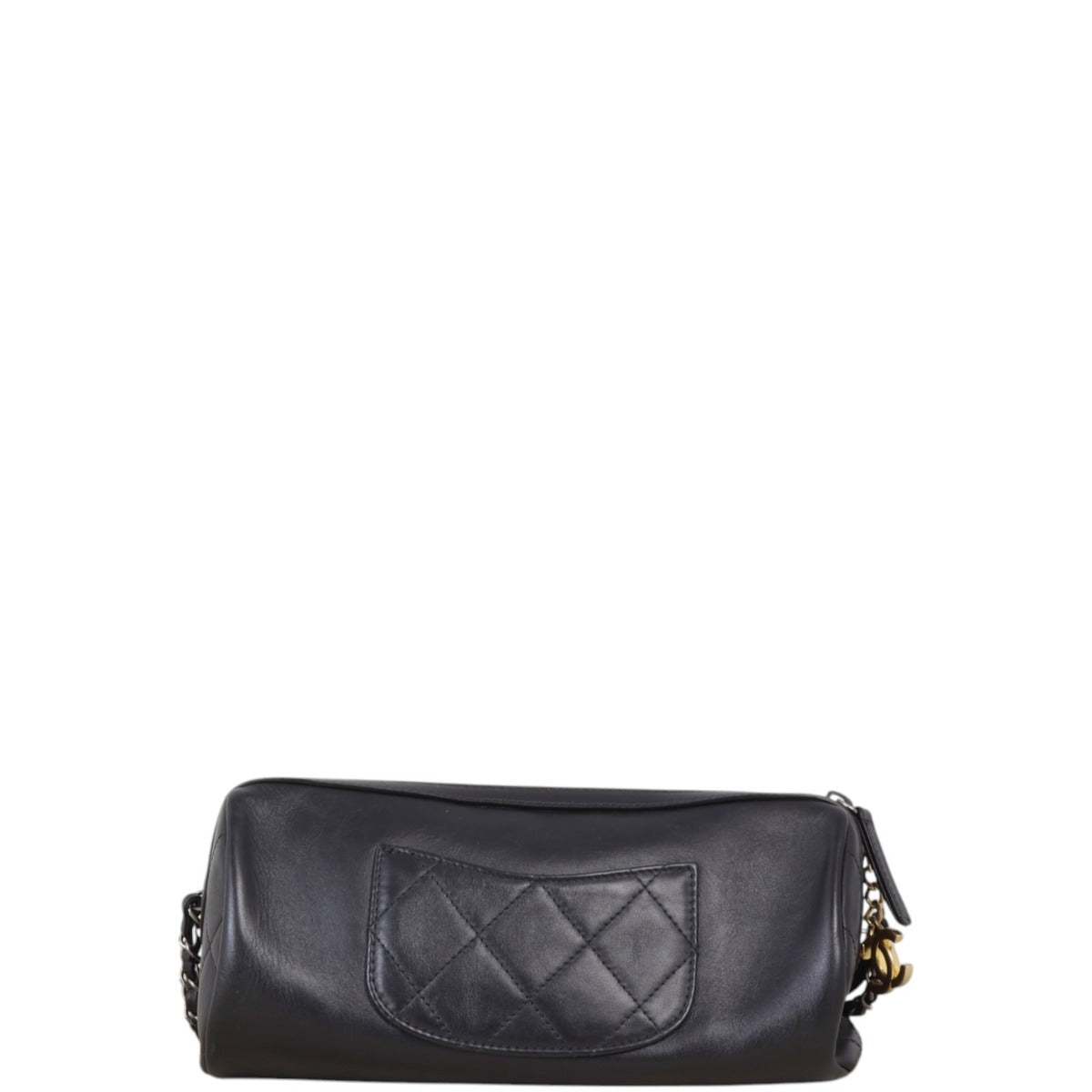 Chanel Signature Written in Chain Bowling Bag Quilted Black Crossbody Bag