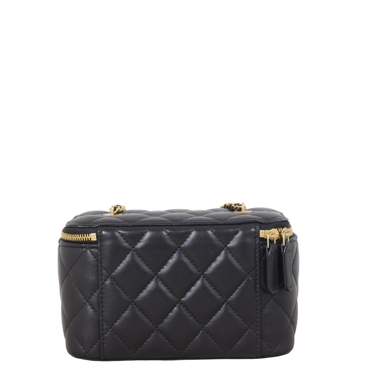 Chanel Vanity Case with Coco Heart Chain Handbag Quilted Black Mini Bag