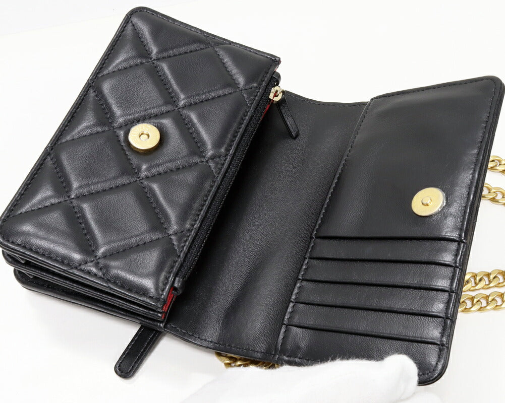 Chanel Lambskin Chain Wallet Black Gold