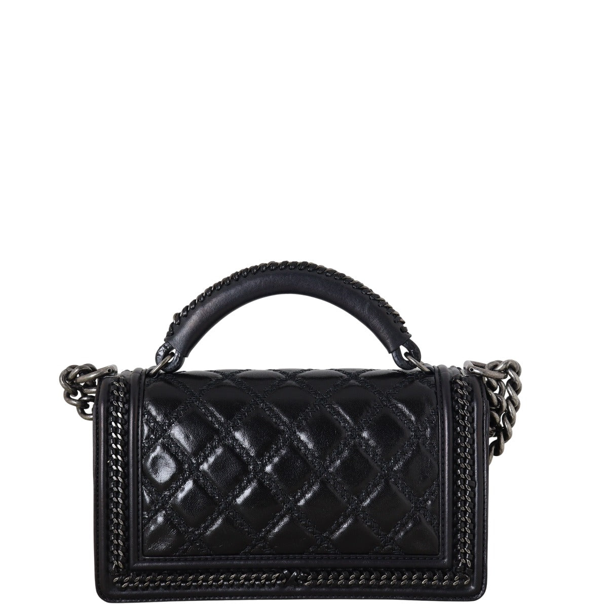 Chanel Boy Old Top Handle Paris-Rome Quilted Black Crossbody Bag