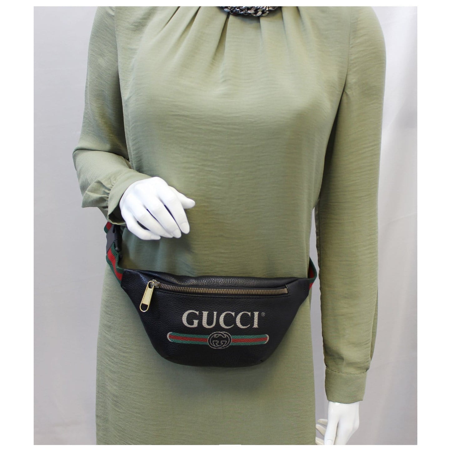 Gucci Print Belt Waist Bum Bag Leather Black Accessory