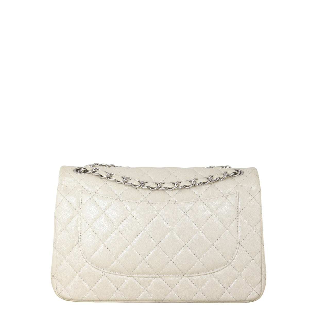 Chanel Classic Double Jumbo Caviar Handbag Quilted White Crossbody Bag