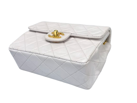 Chanel White timeless flap bag mini square gold Hardware
