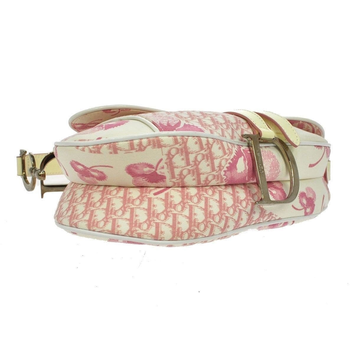 Dior Christian Saddle Trotter Hand Bag Italy Canvas Pink Satchel Bag