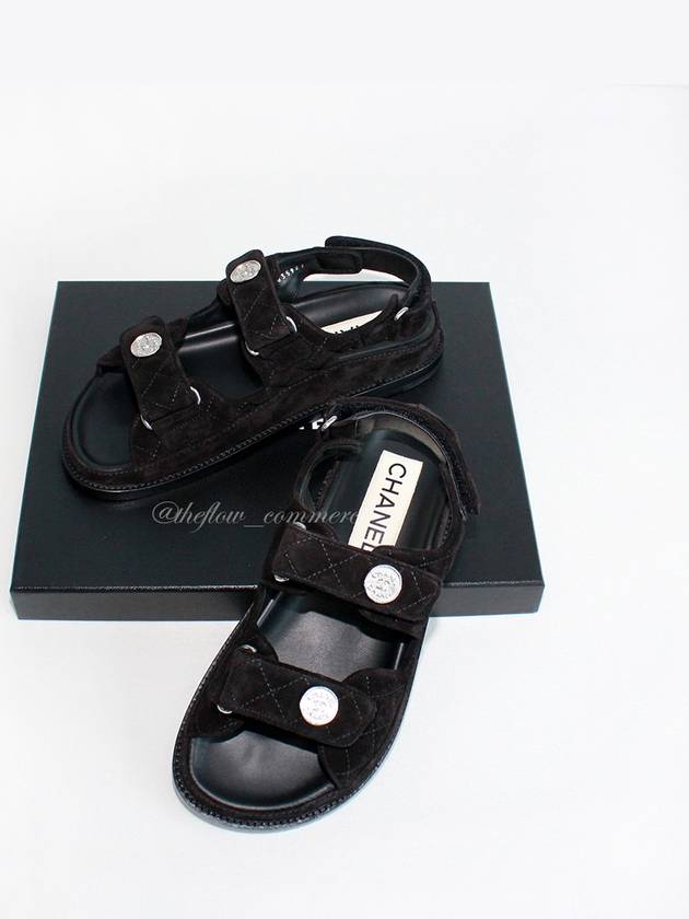 Suede Velcro Sandals Black Chanel