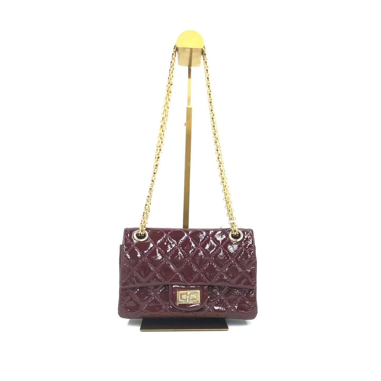 Chanel 2.55 Reissue Quilted Burgundy Patent Double Gold Leather Mini Bag