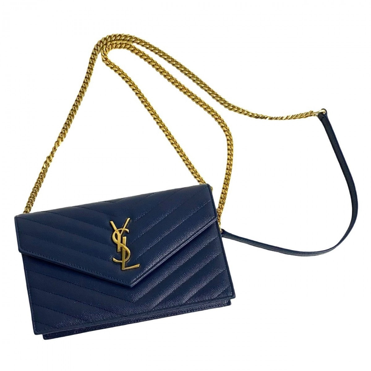 YSL Saint Laurent YSL Saint Shoulder Bag Navy Metal Envelope Leather Logo