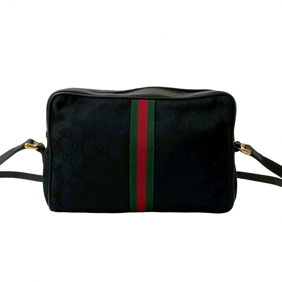 Gucci GG Metal Sherry line Leather Canvas Black Logo Shoulder Bag