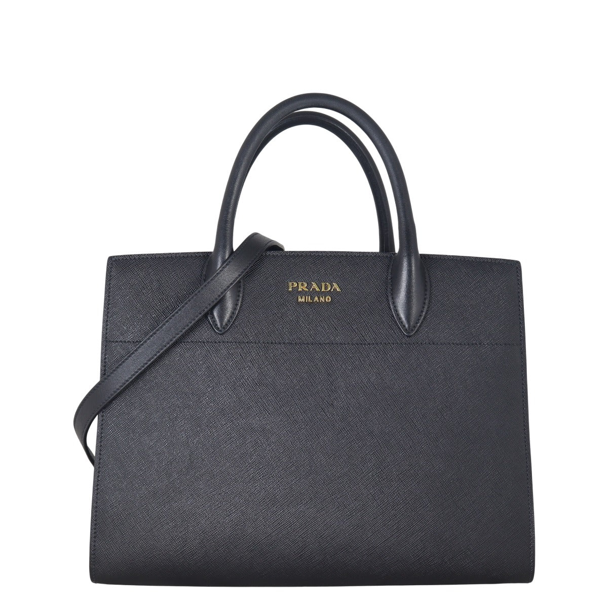 Prada Tote Bag Cuir Bibliotheque Bag Saffiano Black Shoulder Bag