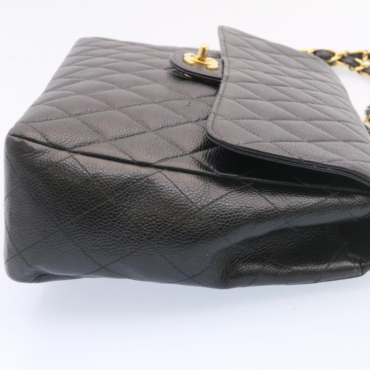 Chanel Big Matelasse New Chain Shoulder Bag Caviar Skin Black Gold Auth A