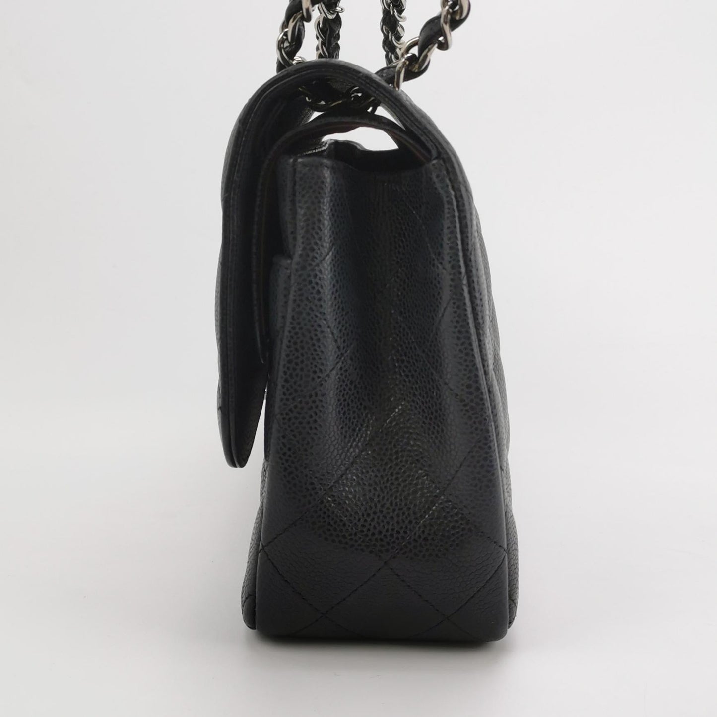 Chanel Classic Flap Jumbo Caviar Double Flap Black Silver Leather Handbag 3