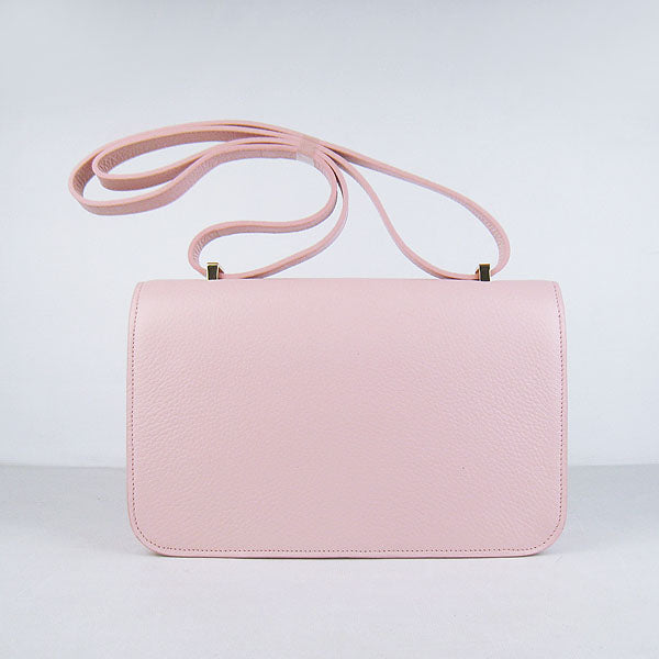 Hermes Luxury Calf Message Bag H Golden Leather Pink Travel Bag