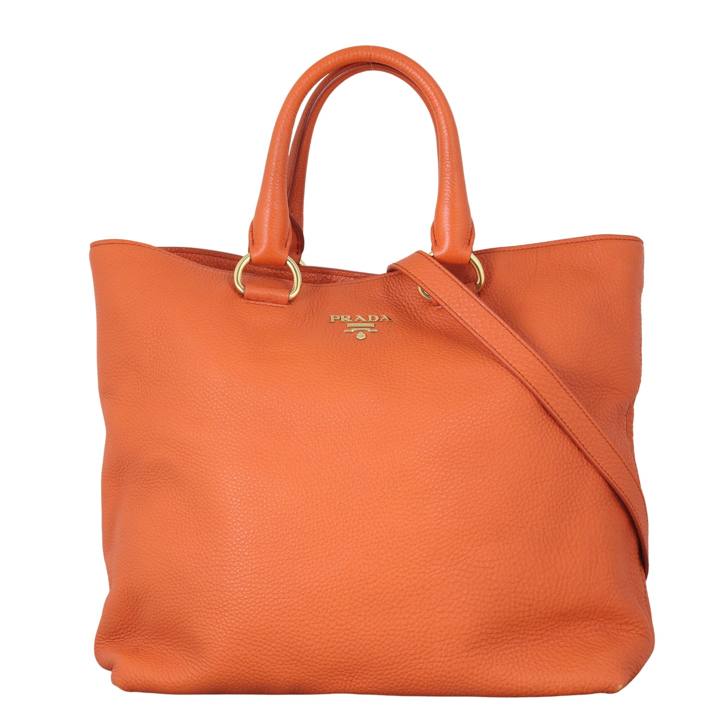 Prada Tote Bag Daino Shopping Tote 2 Vitello Orange Shoulder Bag