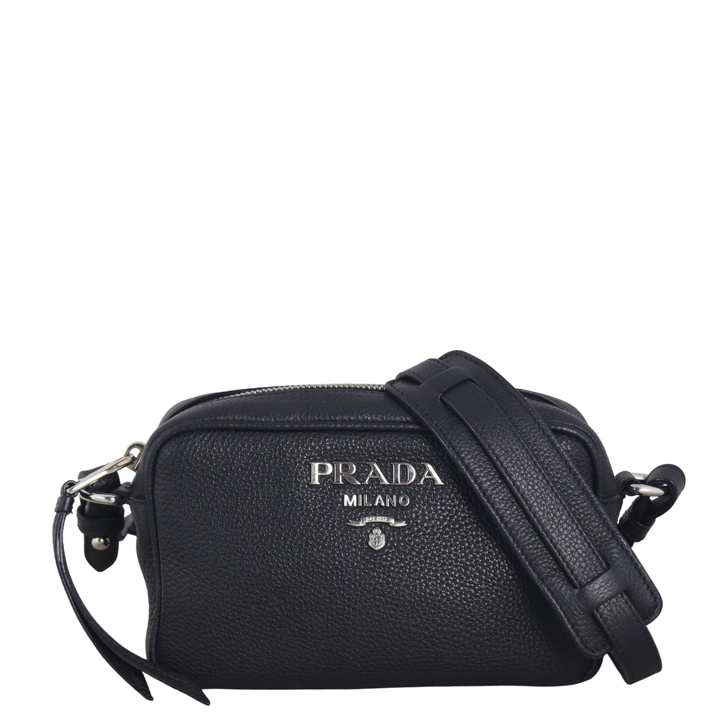 Prada Crossbody Bag Daino Camera Bag Vitello Black Zip Shoulder Bag
