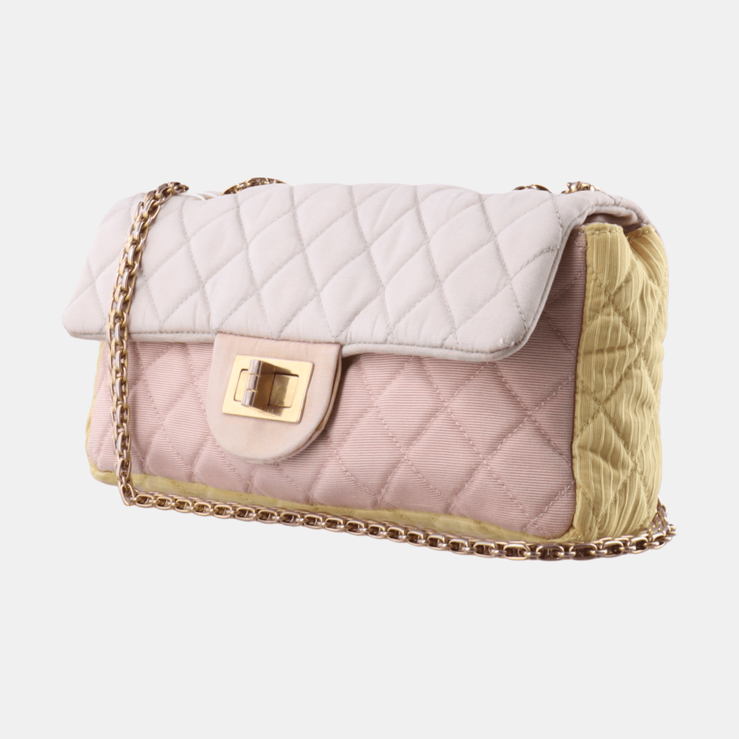 Chanel 2.55 East West Tricolor Fabric Flap Multicolor Gold Shoulder Bag