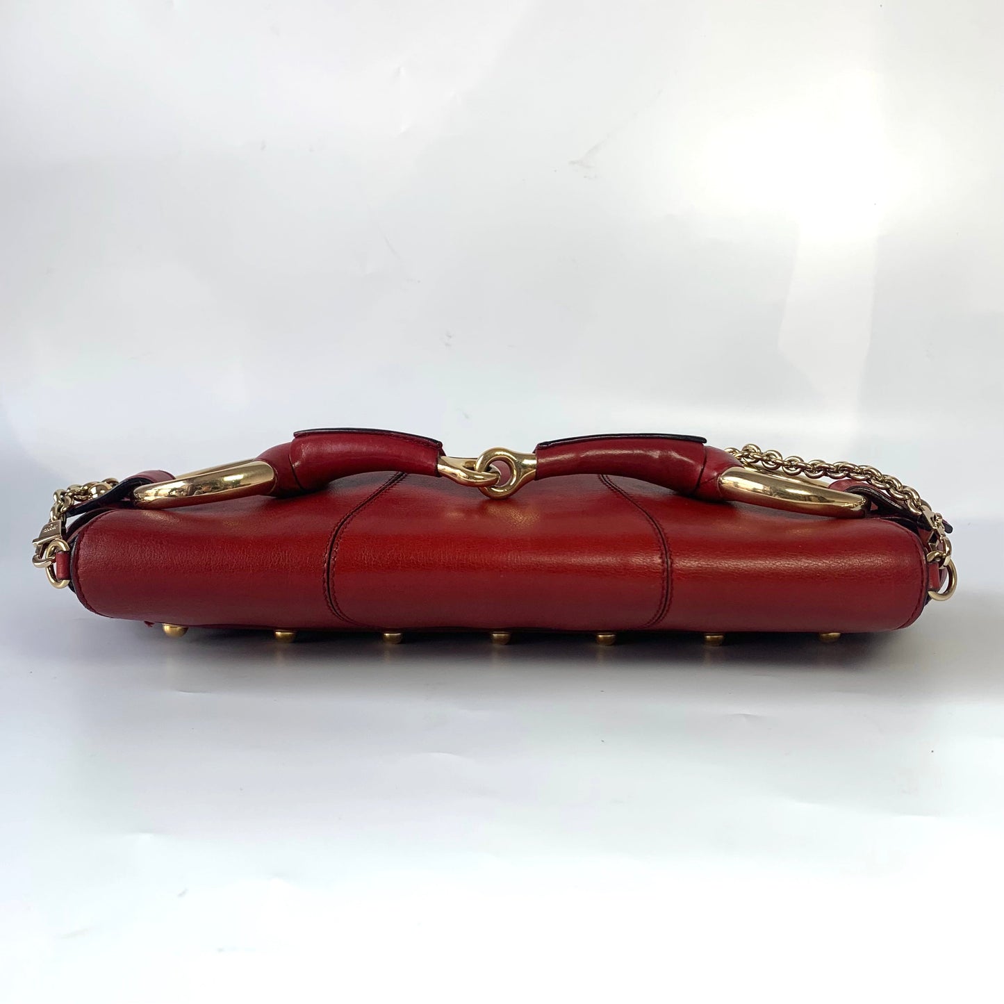 Gucci Horsebit studs Leather Red Gold Chain Handbag