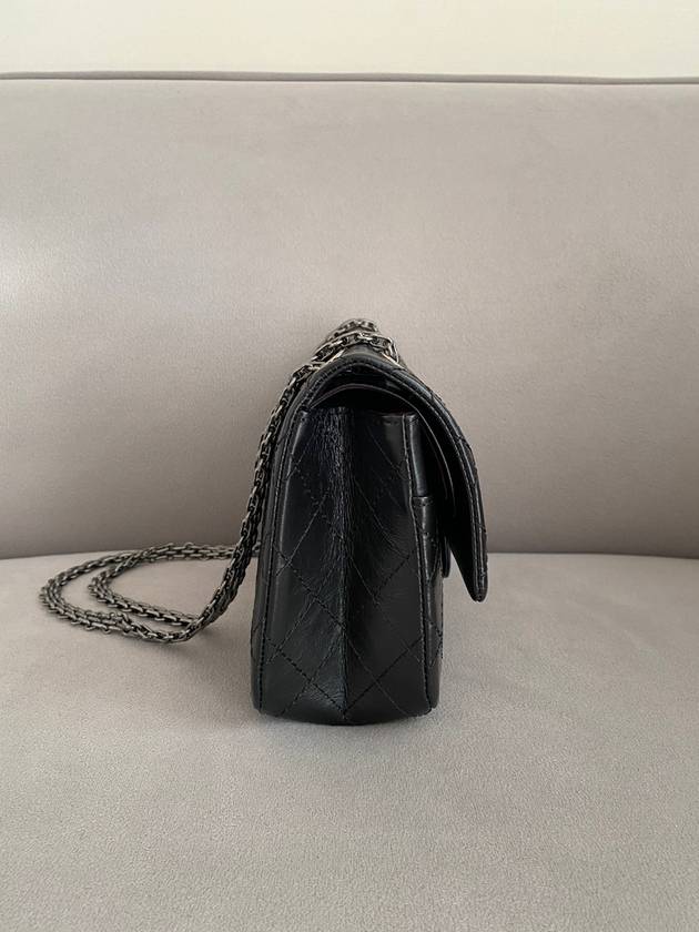 255 Chain Calfskin Ruthenium Medium Flap Shoulder Bag Black Chanel