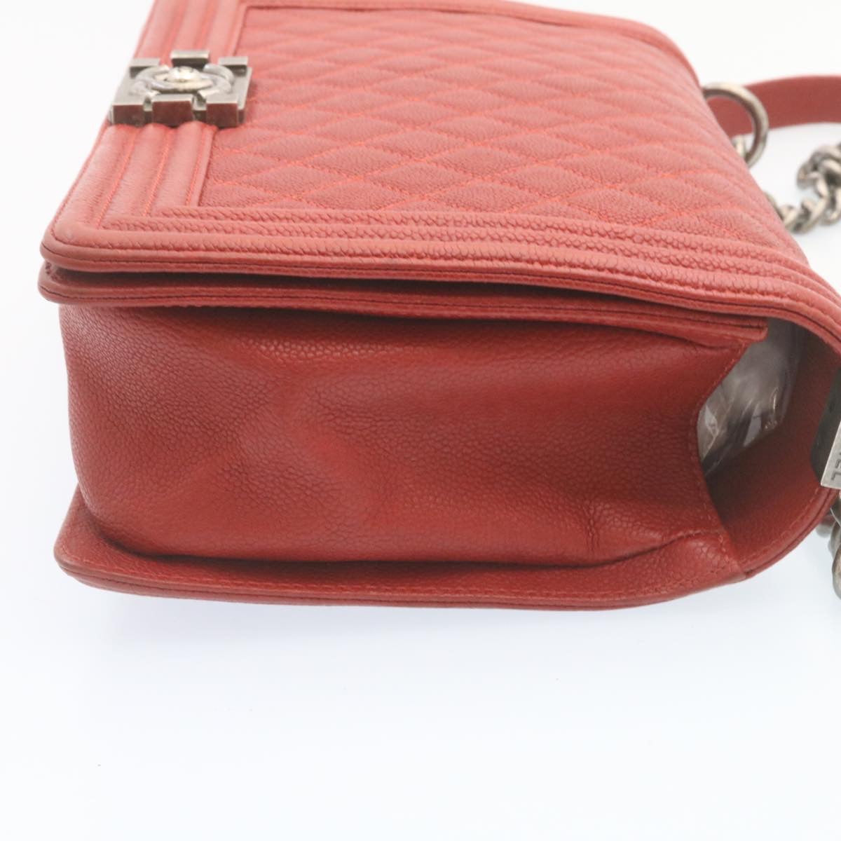 Chanel Boy Matelasse Chain New Shoulder Bag Leather Red CC Auth A