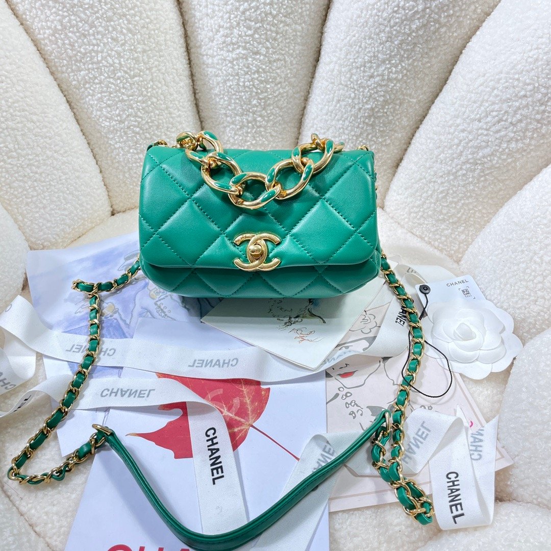CHLMini Hardware , ’s , Green Gold Flap Shoulder Bag