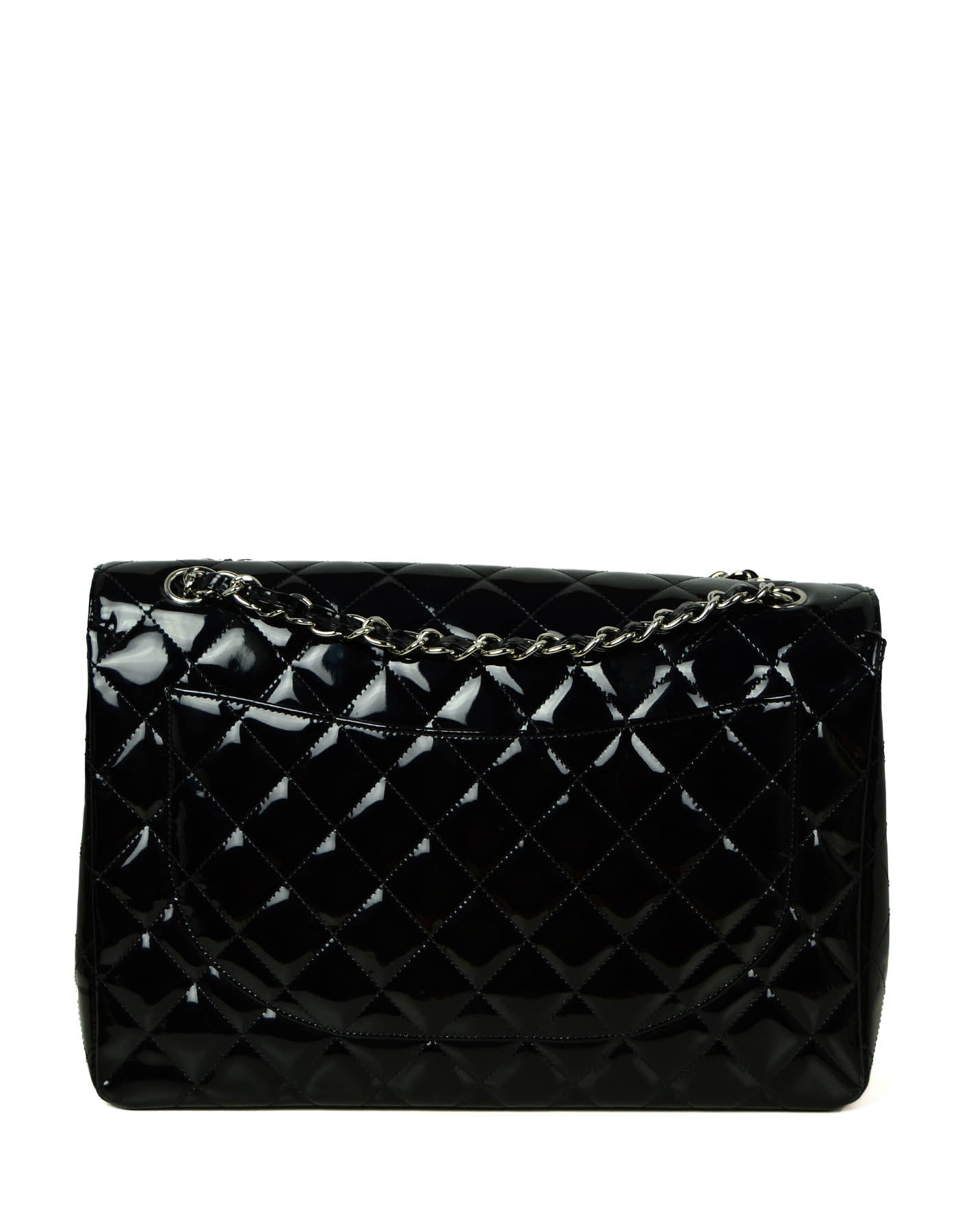 Chanel Black Patent Leather Quilted Single Flap Maxi Classic Bag