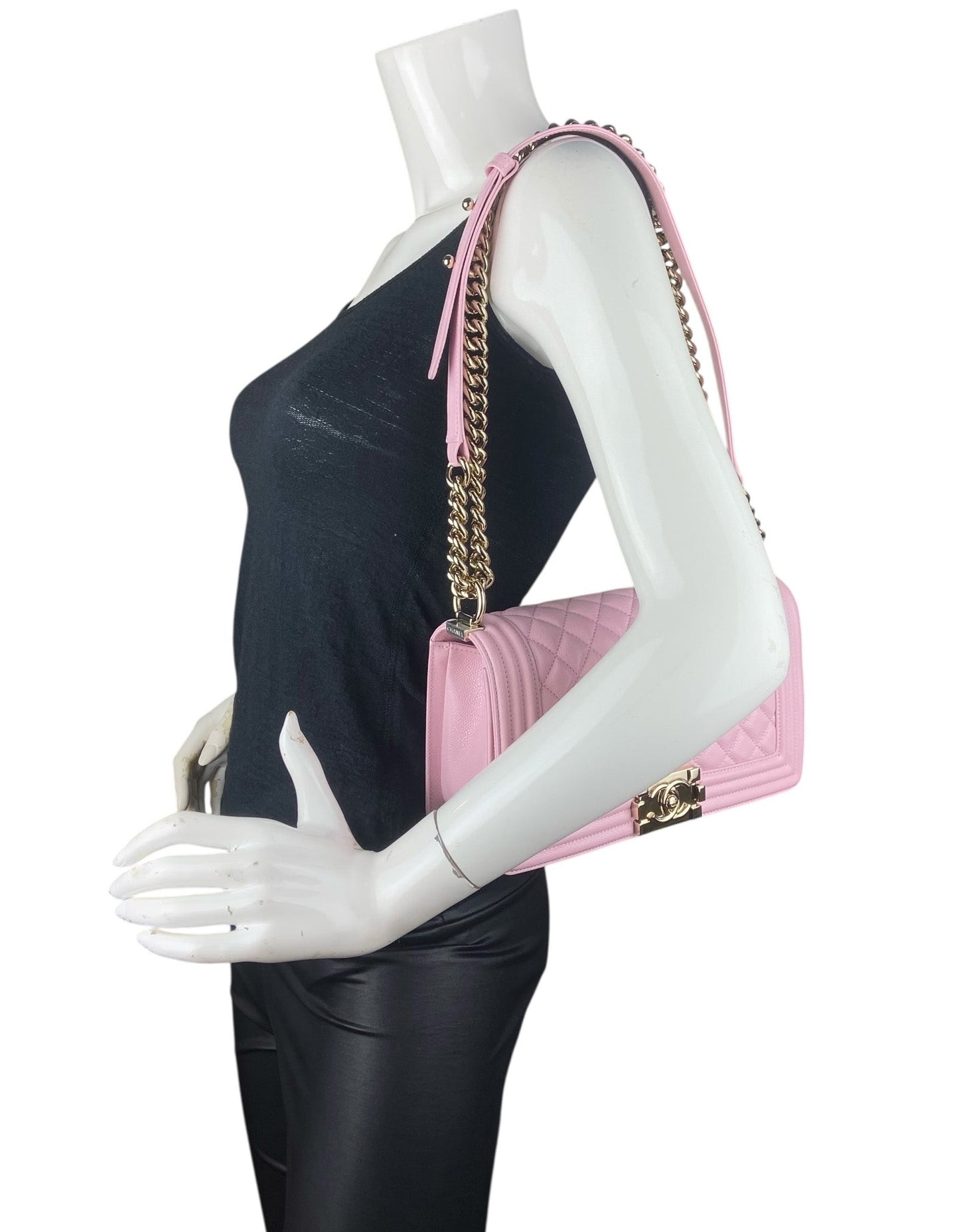 Chanel Nwt 2025 Pink Caviar Medium Boy Bag