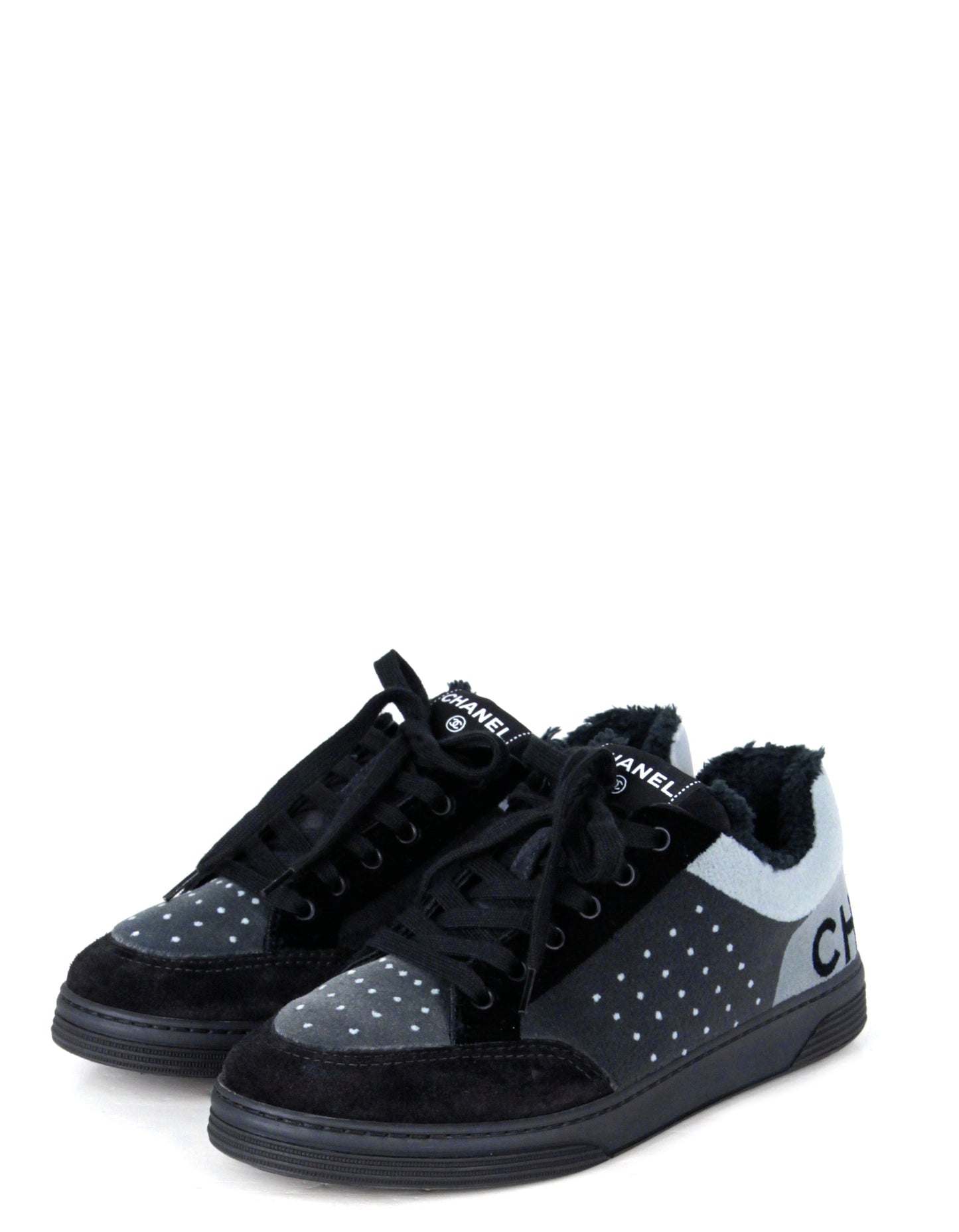 Chanel 2021 Grey/black Velvet Sneakers Sz 38 for Women