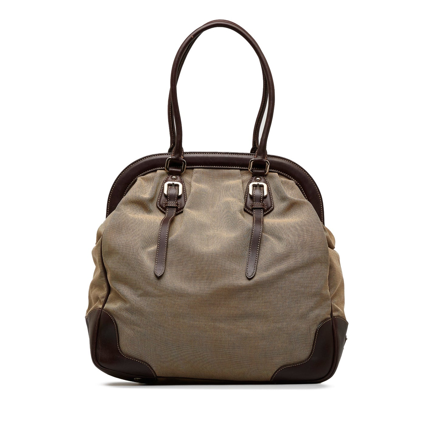 Prada Canapa Frame Tote Bag Brown Logo