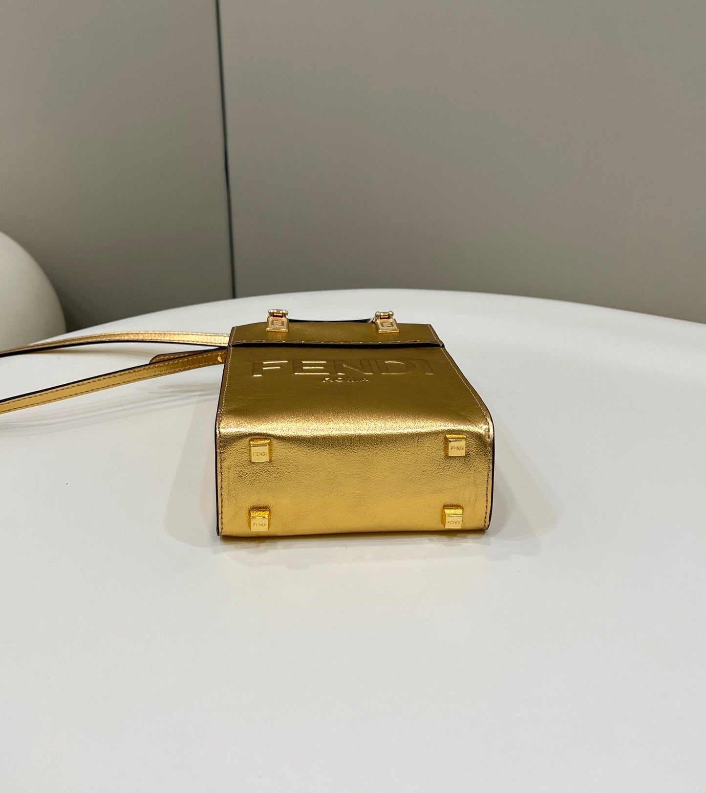 Fendi Sunshine Shopper Ff Gold Mini Crossbody Bag