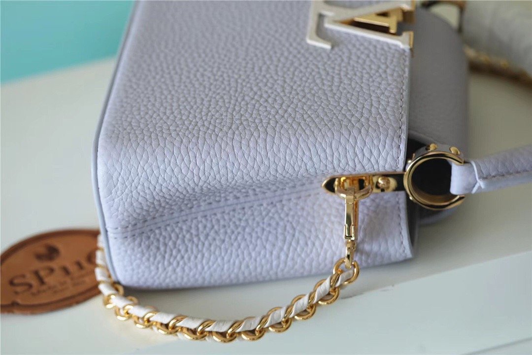 Top Quality Capucines Taurillon Light Creme For Blue Mini Crossbody Bag