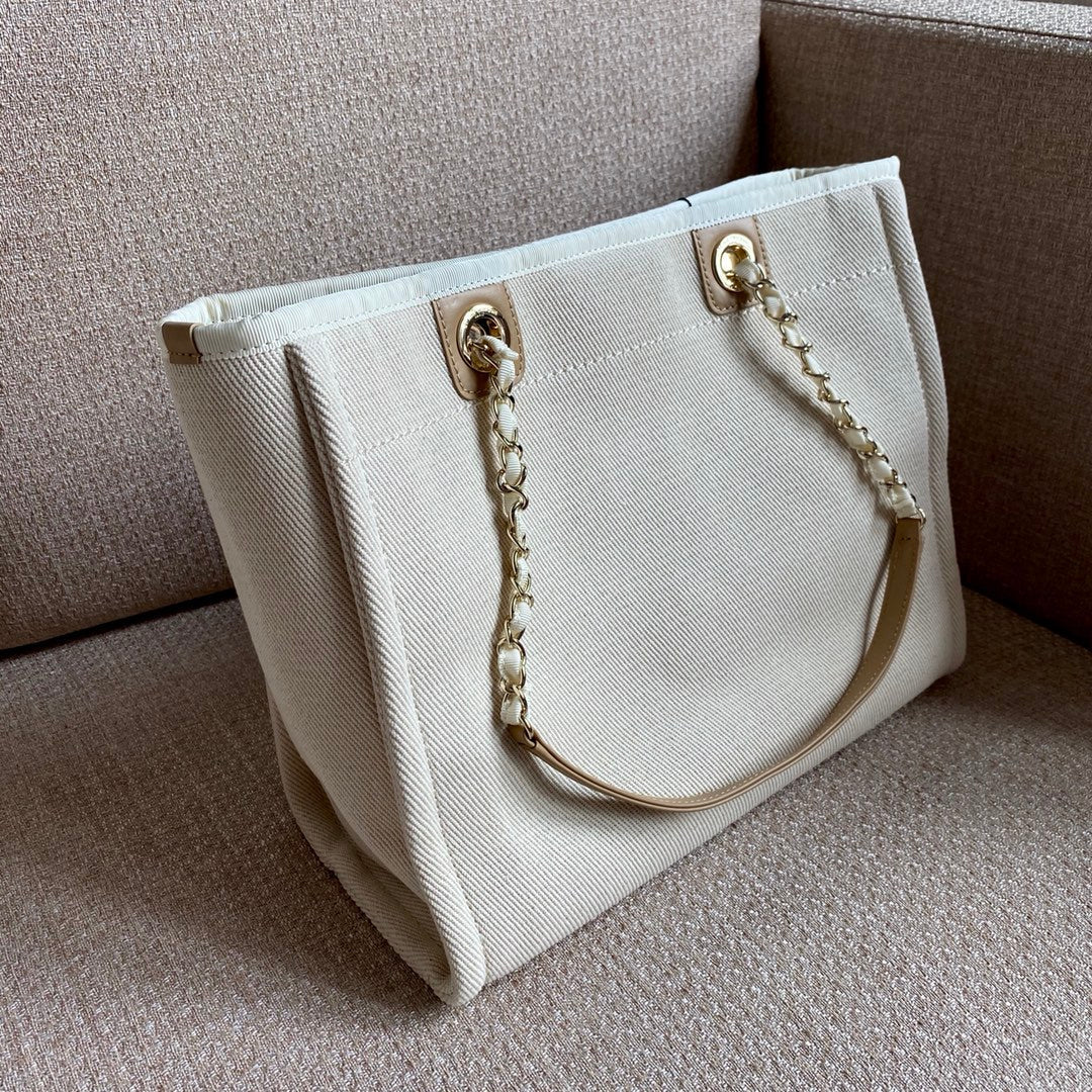 CHL Deauville Tweed Summer Collection White Tote Bag