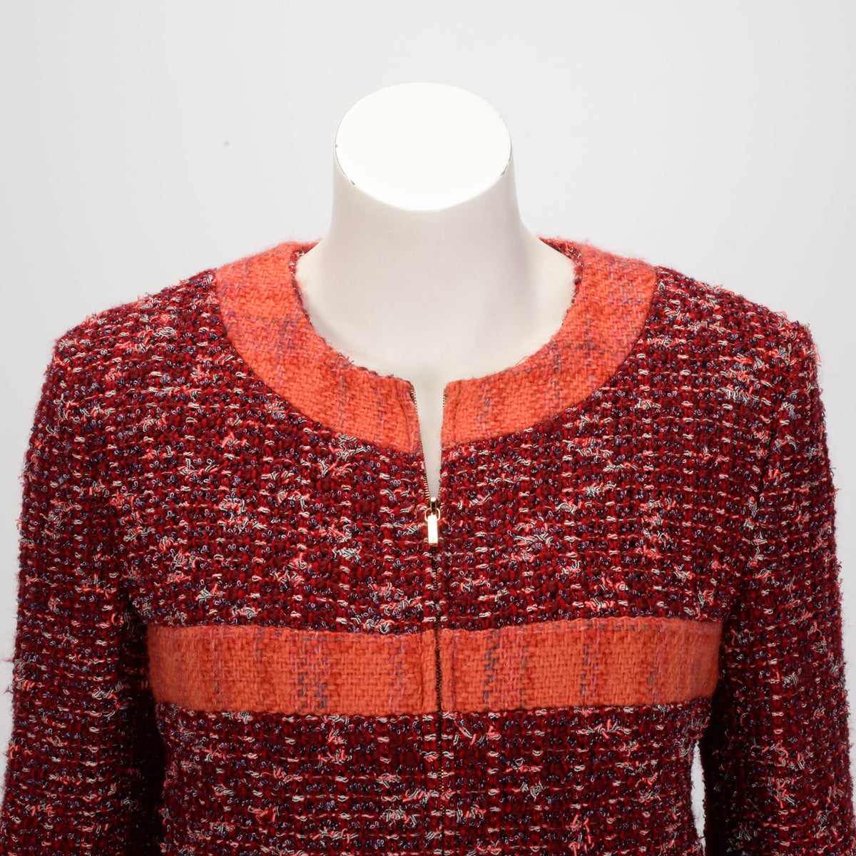 Chanel Red & Orange Fantasy Tweed Jacket FR 40