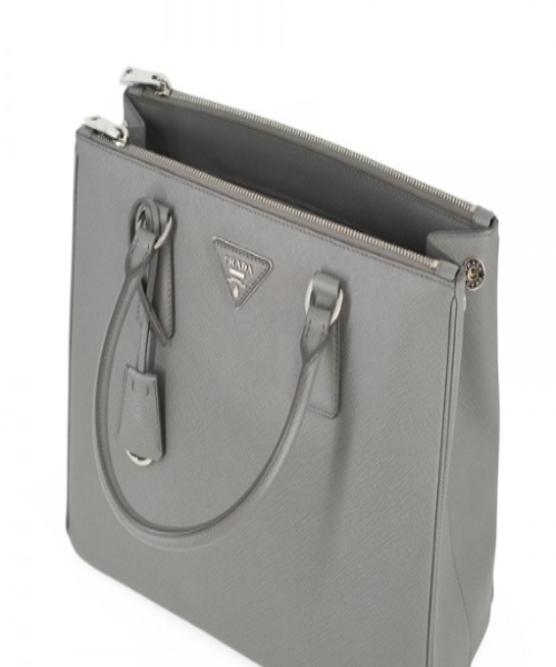 Prada Tote Leather Saffiano Gray Tote Bag