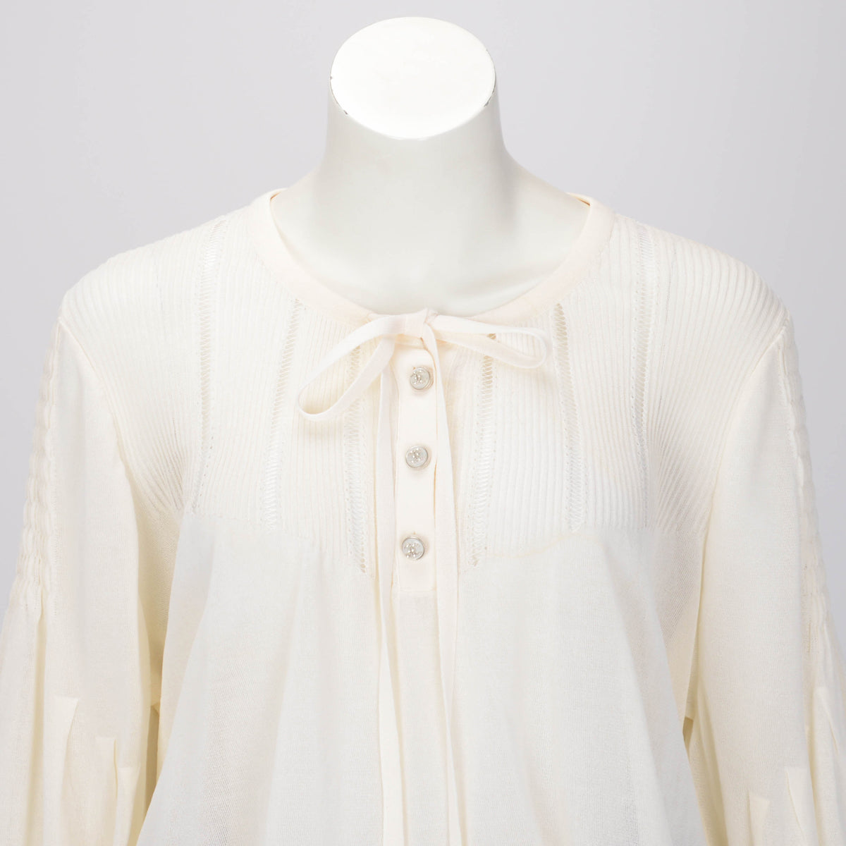 Chanel Ivory Knitted Pintuck Detail Blo FR 50