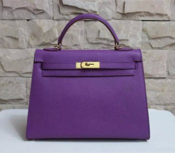 Hermes Luxury Kelly Cm Epsom Handbag Purple Leather Gold Travel Bag