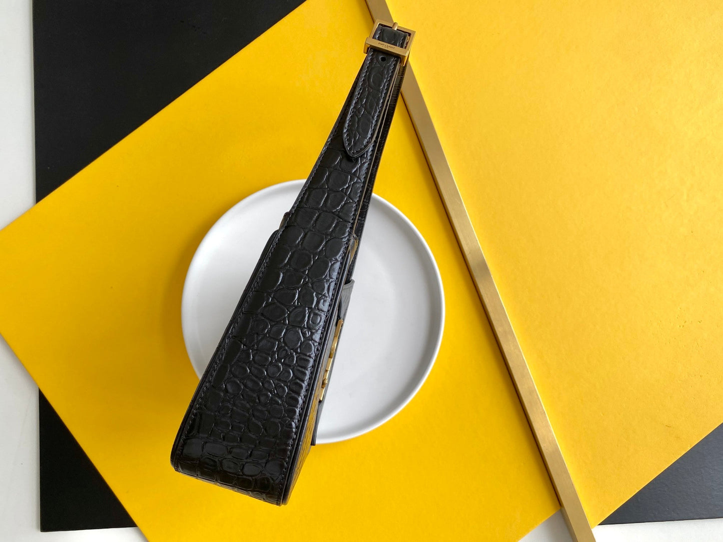 YSL Saint Laurent LE 5 Ã 7 Embossed Black Shoulder Bag