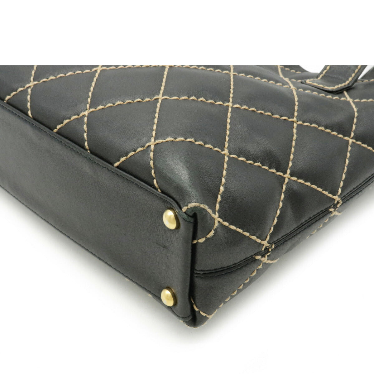 Chanel Wild Stitch Handbag Tote Bag Cocomark Hardware Leather Black