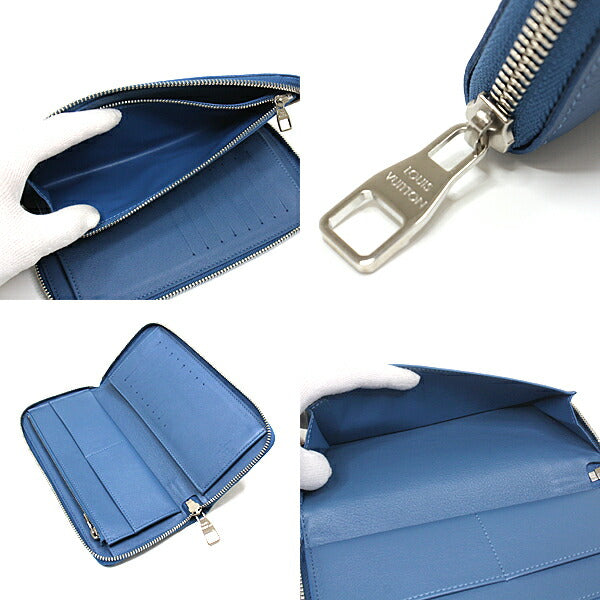 Louis Vuitton Long Purse M58411 Taurillon Clemence Blue Silver Wallet Case
