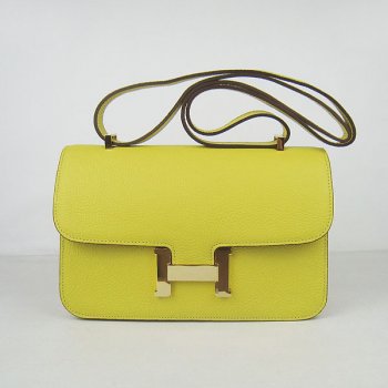 Hermes Luxury Calf H Handbag Lemon Yellow Golden Leather Travel Bag