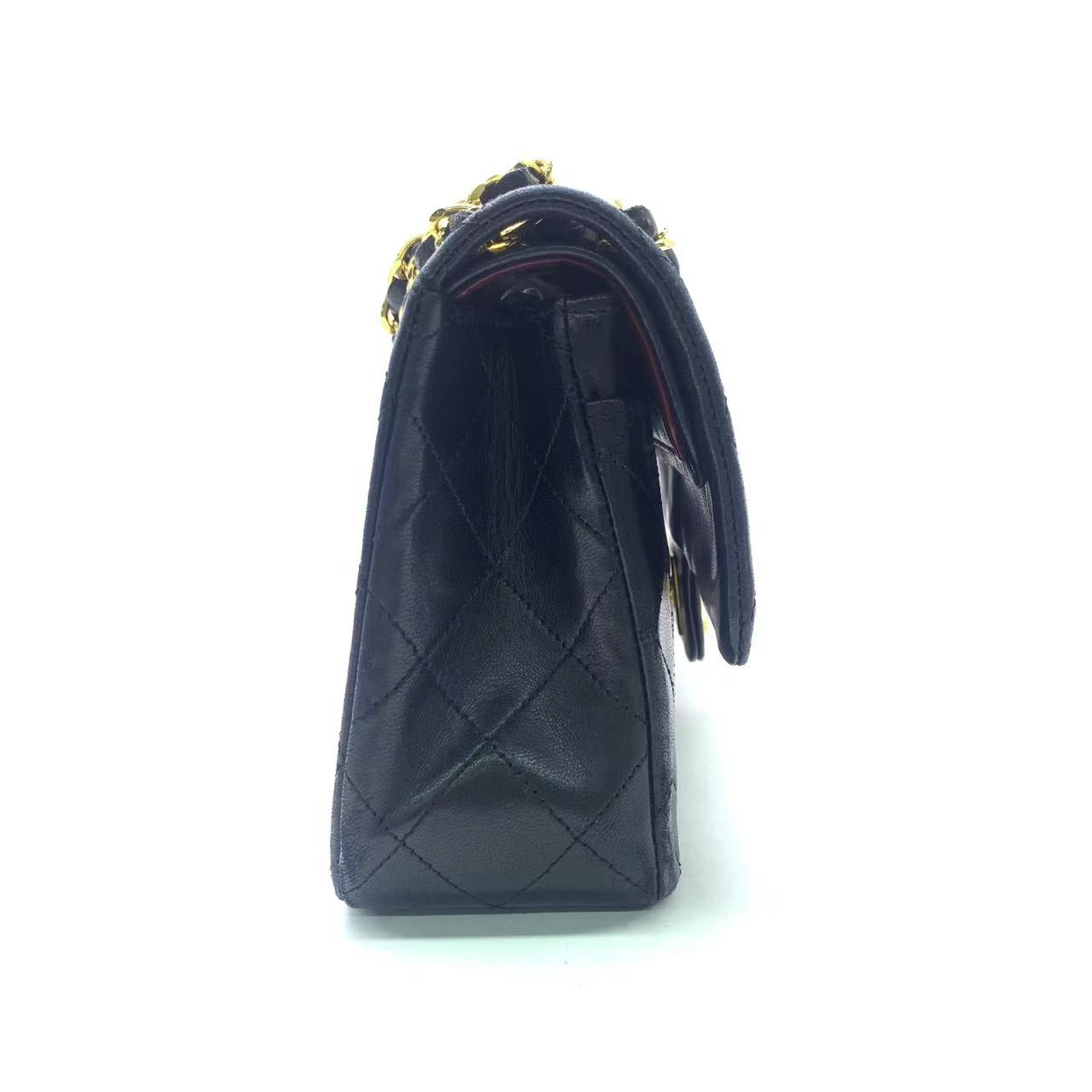 Chanel Classic Flap Lambskin 24k Hardware Black Gold Small Leather Handbag