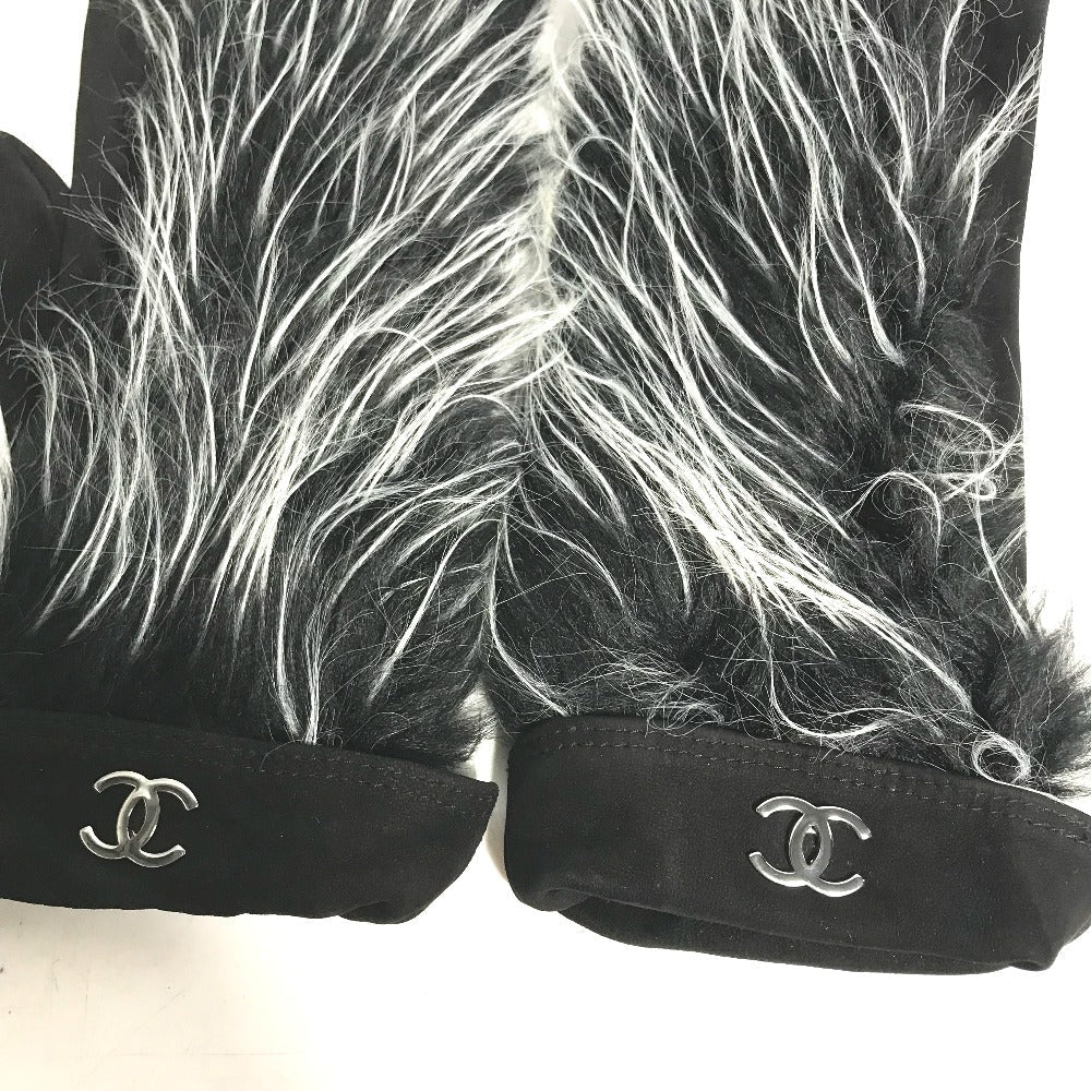 Chanel gloves suede Fur CC COCO Mark Black Handbag
