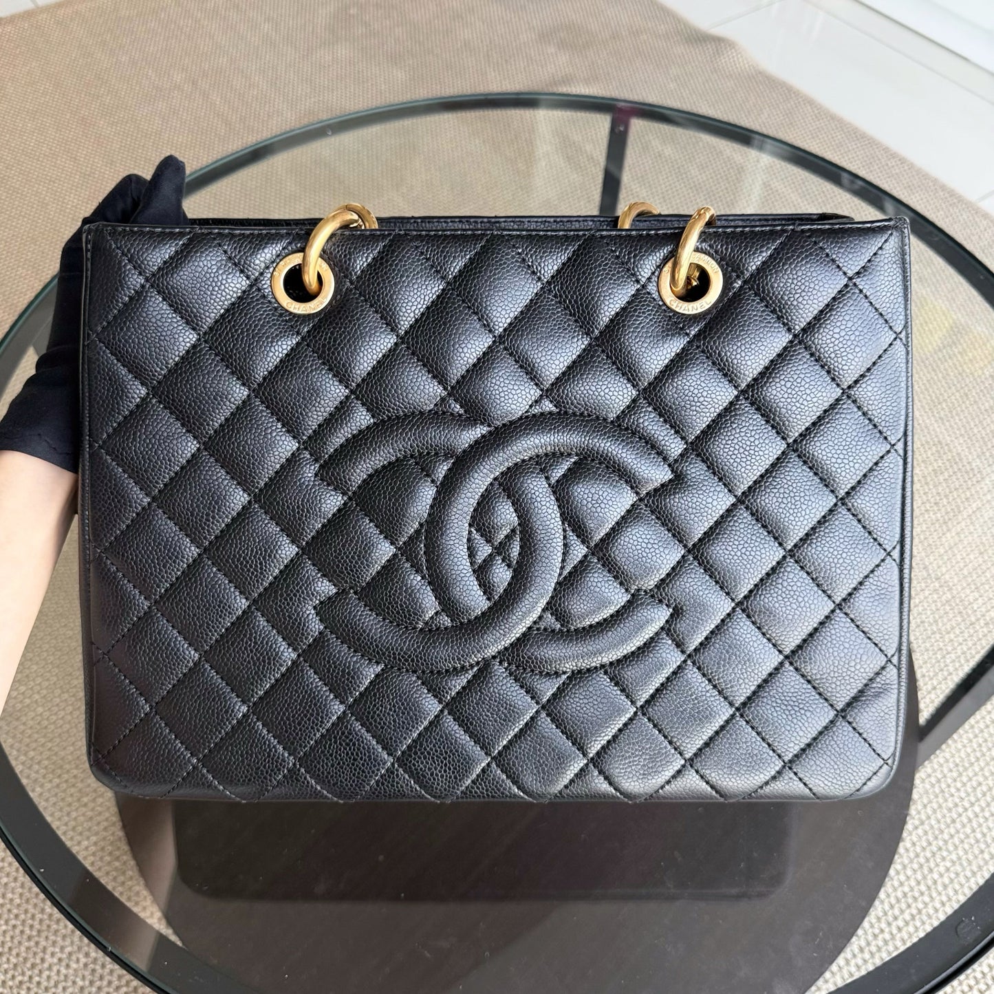 Chanel GST Grand Shopping Tote - Caviar Grained Quilted Black Tote Bag Series 17