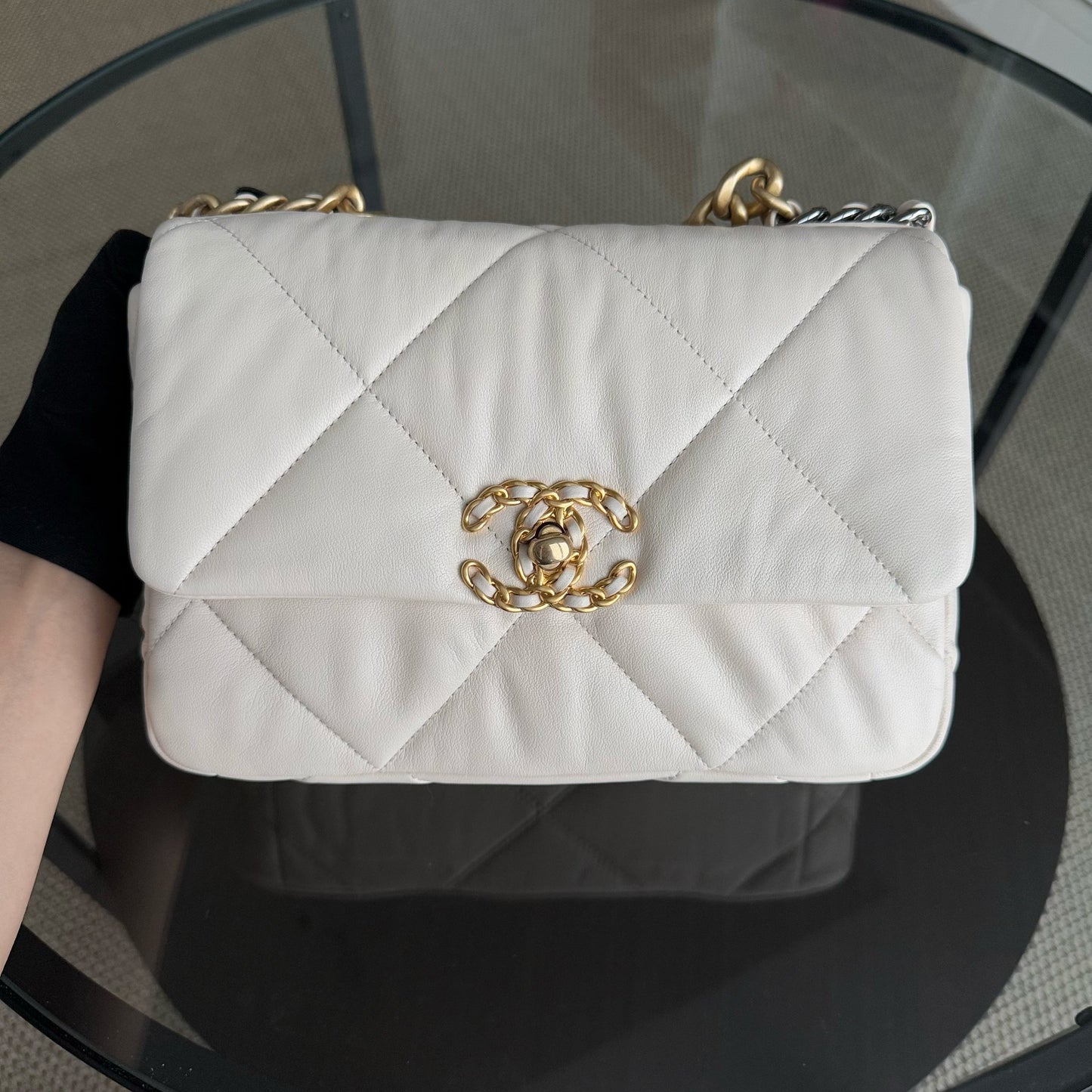 Chanel 19 Bag - Goatskin Light Two-tone Hardware Quilted Beige Handbag