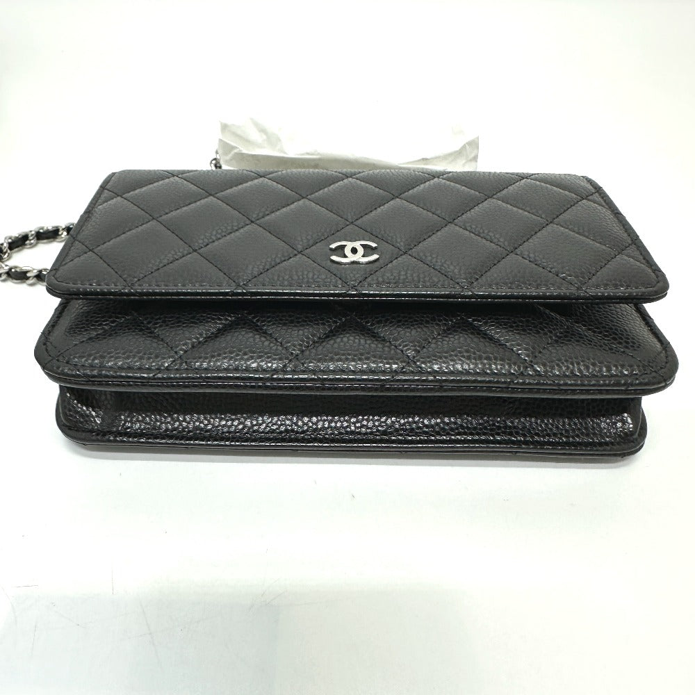 Chanel Caviar skin CC Matelasse COCO Mark Black Wallet Case