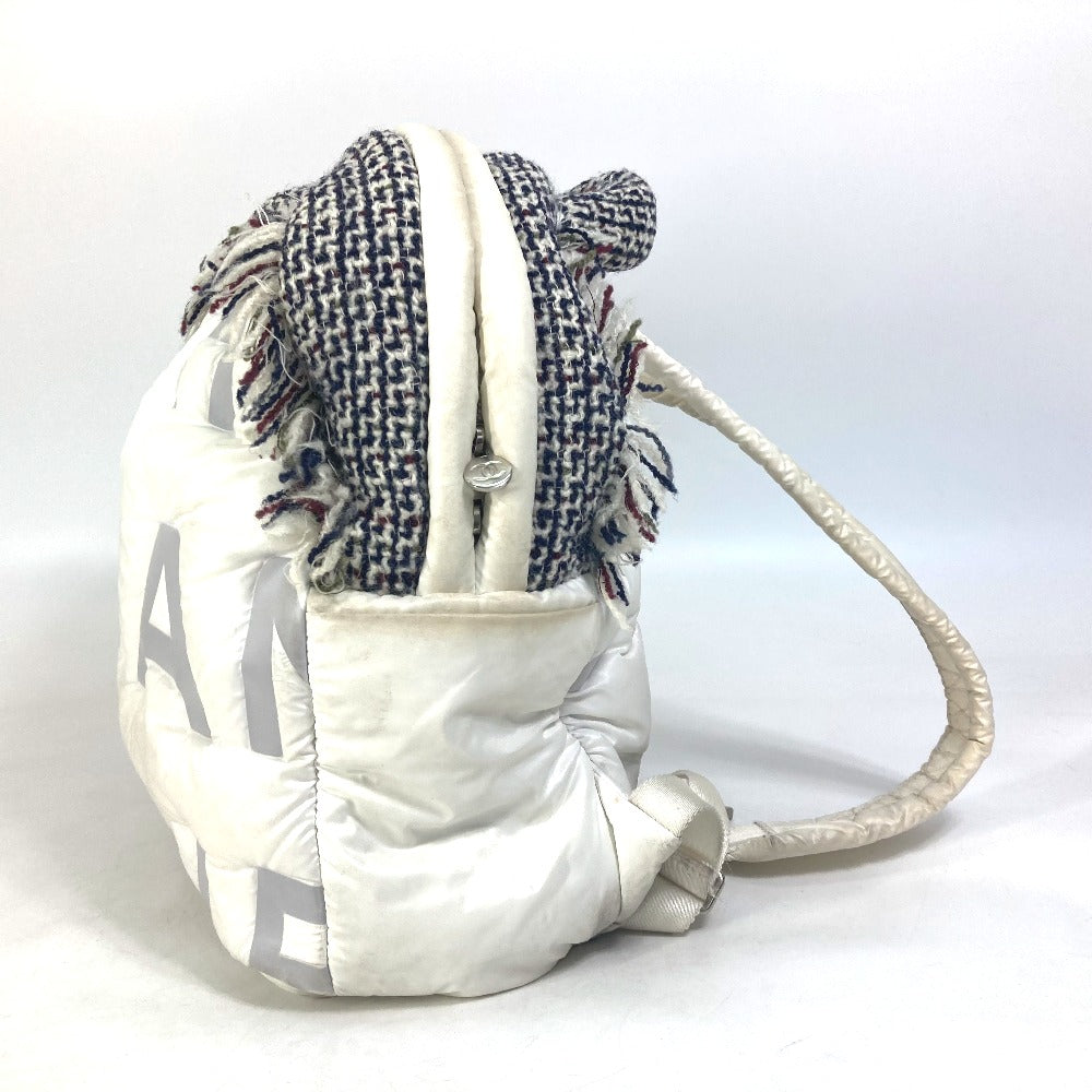 CHANEL Backpack A91933 Nylon, Tweed white fringed bag Doudone Women