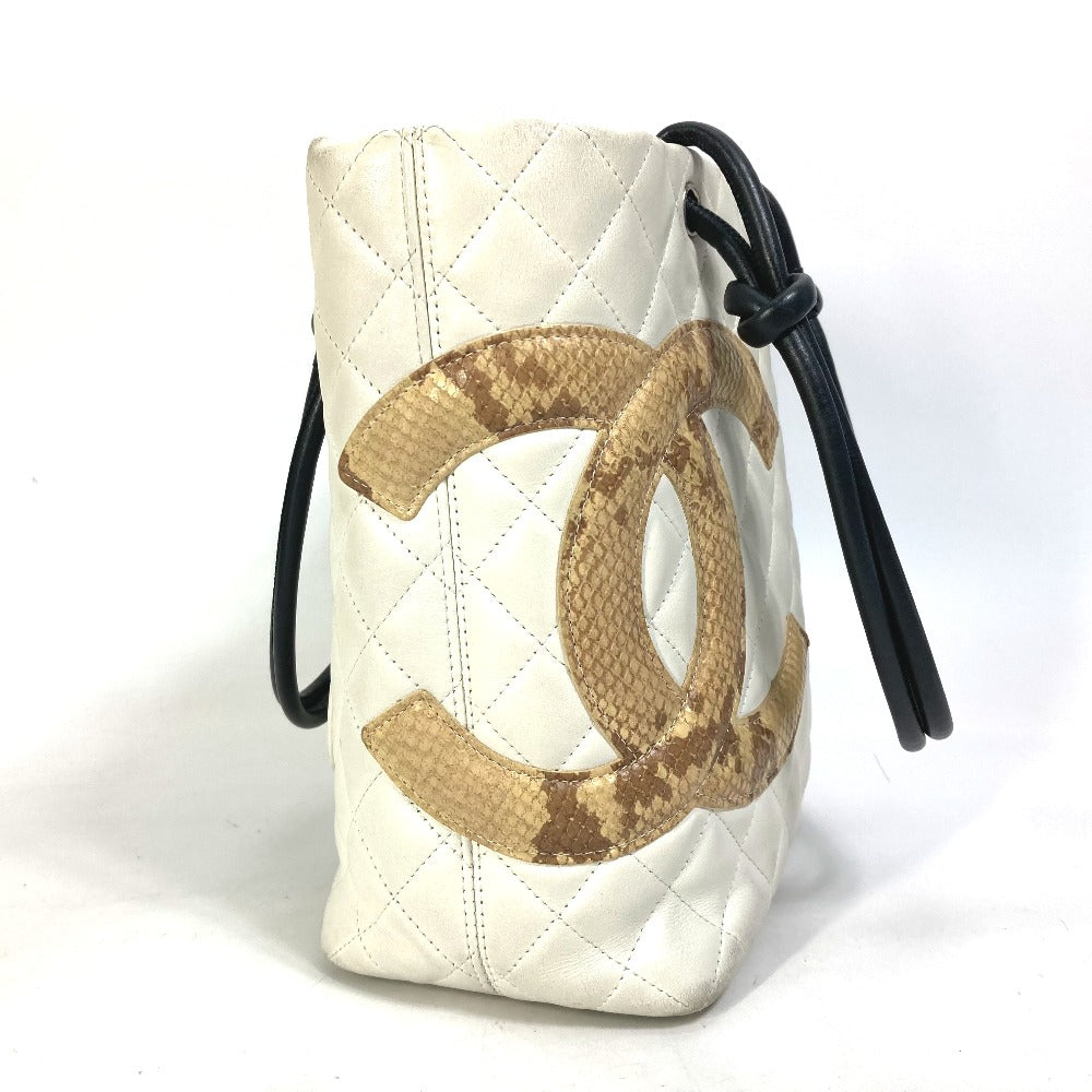 Chanel lambskin Cambon line CC COCO Mark White Tote Bag