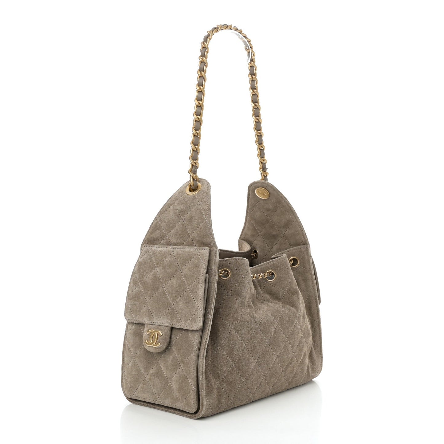 Chanel Suede Quilted Small 25 Handbag Dark Grey