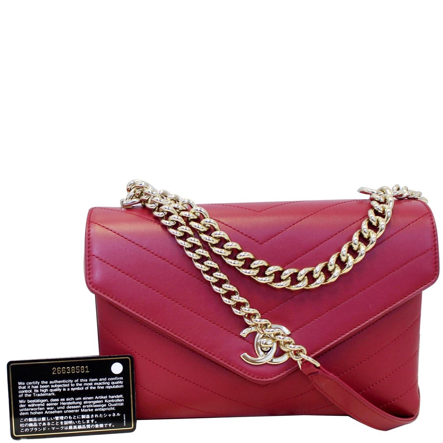 Chanel Chevron Envelope Flap Leather Lambskin Red Travel Bag