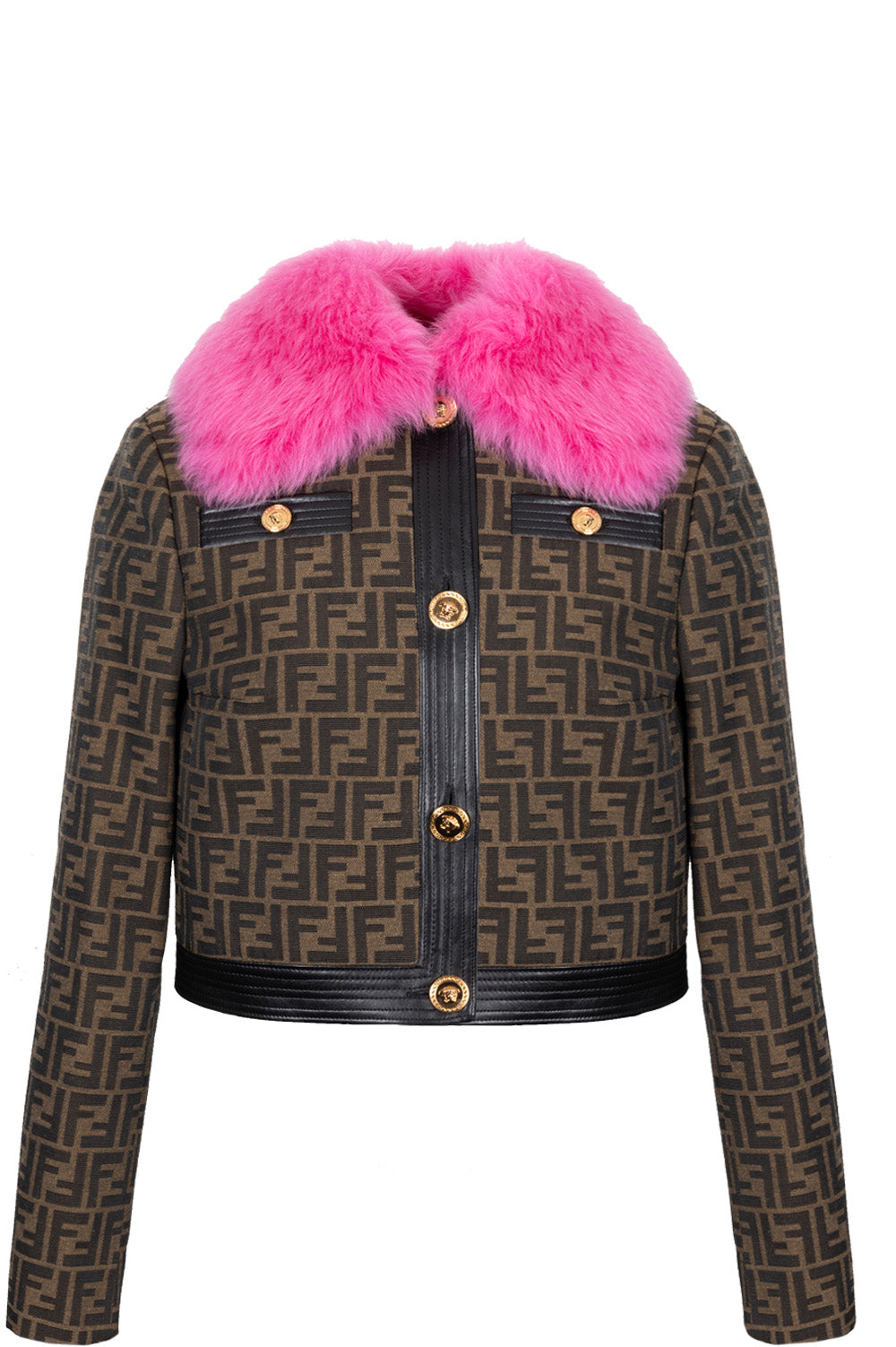 Fendi Handbag xVERSACE Fur Collar Jacket Zucca Pink