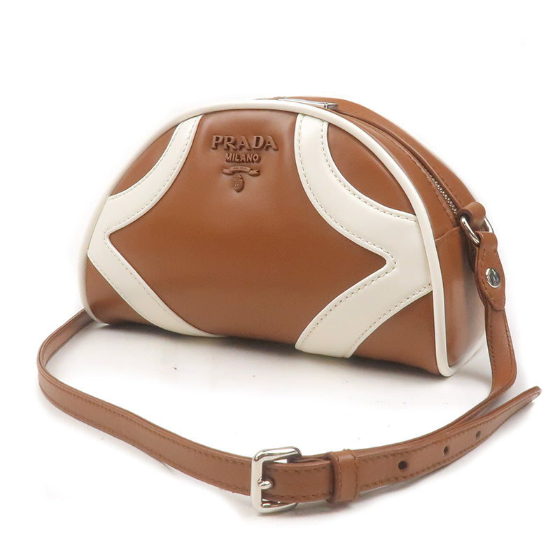 Prada Prada Leather Shoulder Bag Purse Brown White 1Bh140